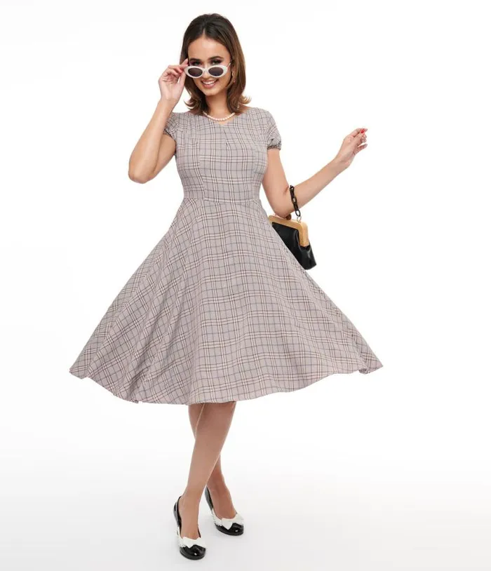 1950s Pink Plaid Fit and Flare Dress DressesPlus Unique Vintage Pocket Dresses 1950s Pink Plaid Fit and Flare Dress DressesPlus Unique Vintage Pocket Dresses