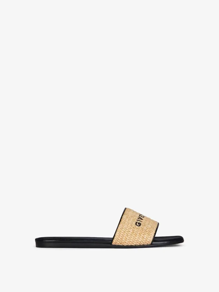 4g Flat Mules In Raffia Beigeblack Women Givenchy Slides and Sandals