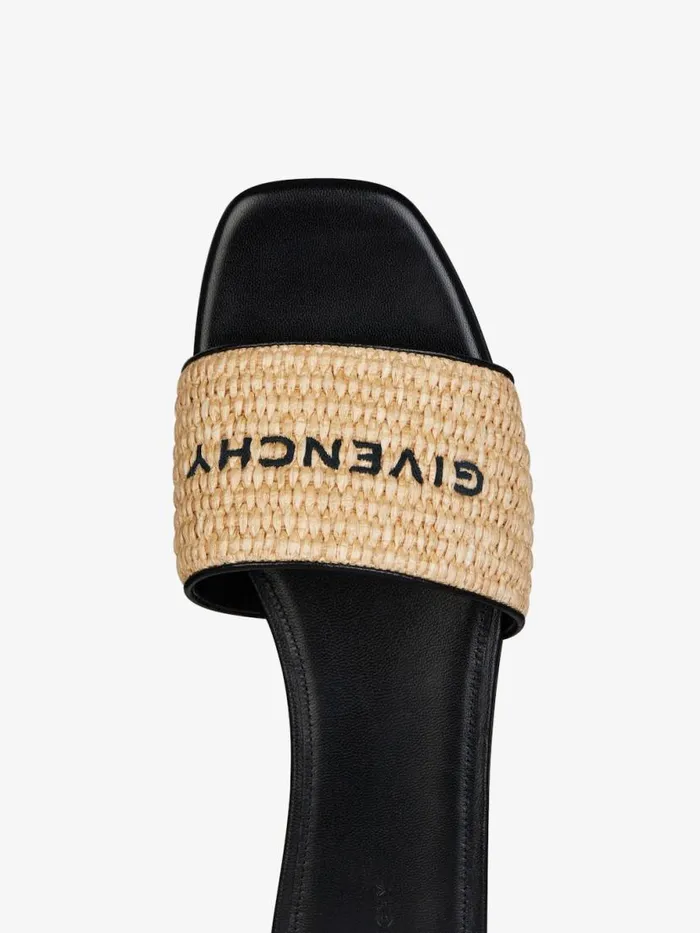 4g Flat Mules In Raffia Beigeblack Women Givenchy Slides and Sandals