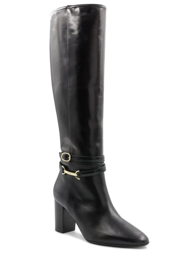 Adriana Knee High Block Heel Leather Boot 8211 Black Women Bruno Magli Boots