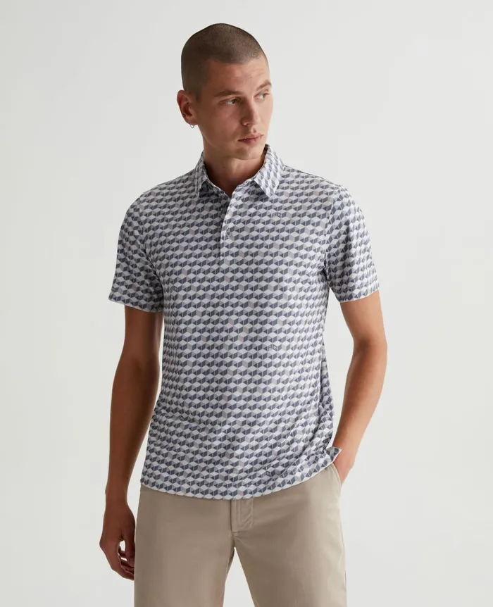 AG Jeans Bryce Polo Accent Cubes Light Grey Multi Men Polos