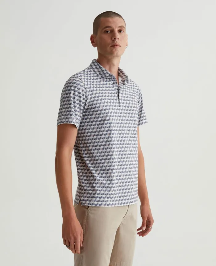 AG Jeans Bryce Polo Accent Cubes Light Grey Multi Men Polos