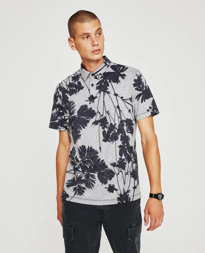 AG Jeans Bryce Polo Bold Flower Heather Grey Multi Men Polos