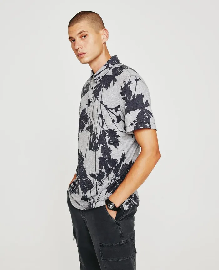 AG Jeans Bryce Polo Bold Flower Heather Grey Multi Men Polos AG Jeans Bryce Polo Bold Flower Heather Grey Multi Men Polos