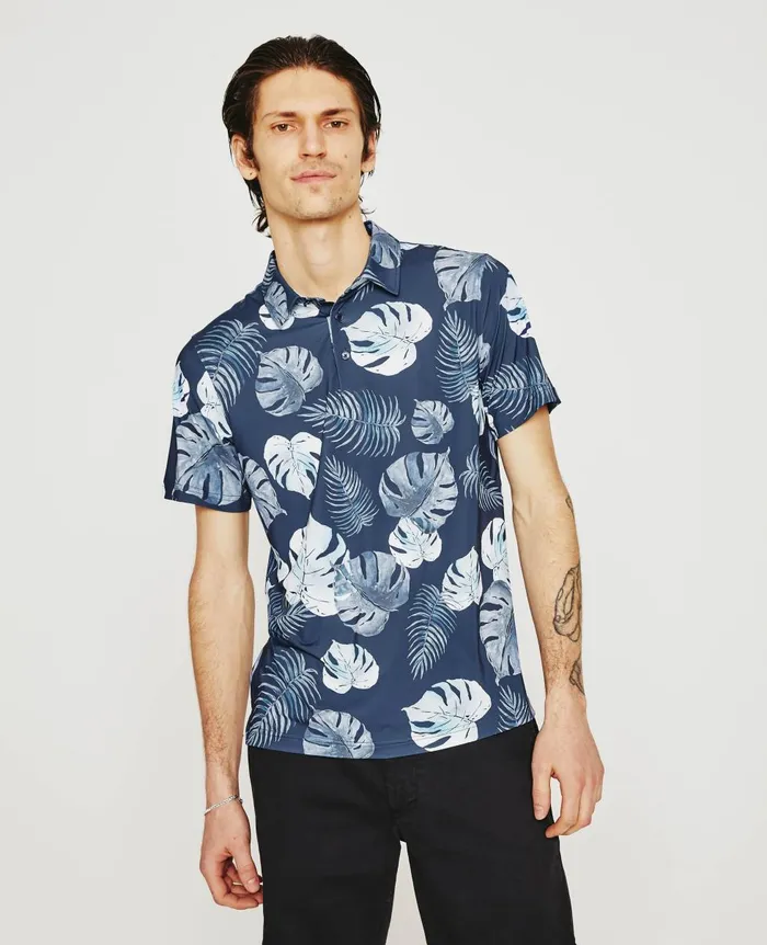 AG Jeans Bryce Polo Tropical Fronds Deep Navy Mult Men Polos AG Jeans Bryce Polo Tropical Fronds Deep Navy Mult Men Polos