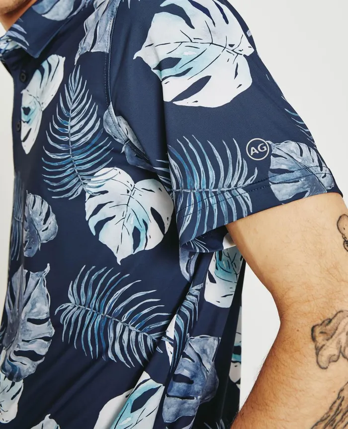 AG Jeans Bryce Polo Tropical Fronds Deep Navy Mult Men Polos AG Jeans Bryce Polo Tropical Fronds Deep Navy Mult Men Polos