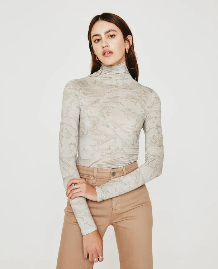 AG Jeans Chels Turtleneck Radio Map Neutral Multi Women Tops and Shirts