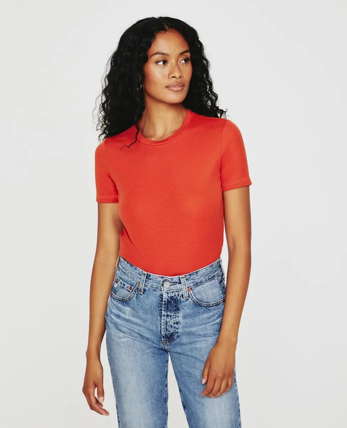 AG Jeans Gray Boy Tee Terra Cotta Women Tees and Tanks