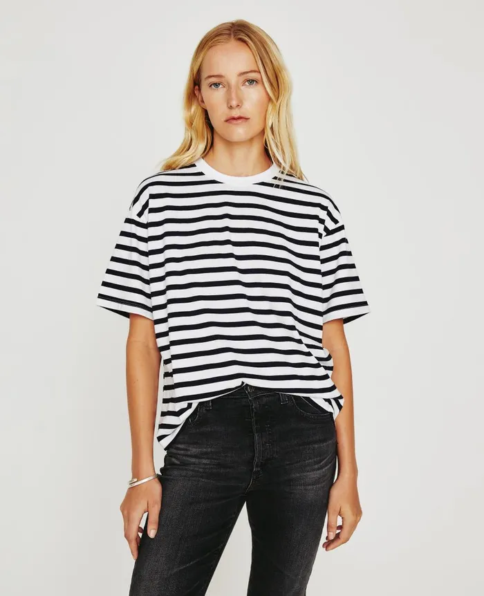 AG Jeans Karter ExBoyfriend True Whitedeep Aegean Women Tees and Tanks