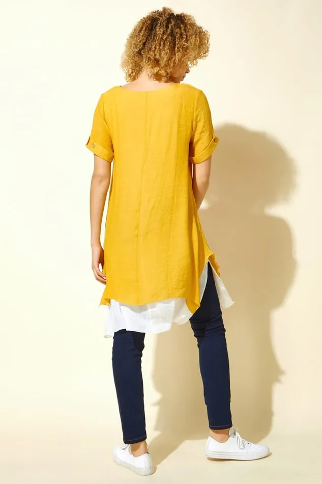Amber Dandelion Floral Hanky Hem Tunic Top Women Roman Tops