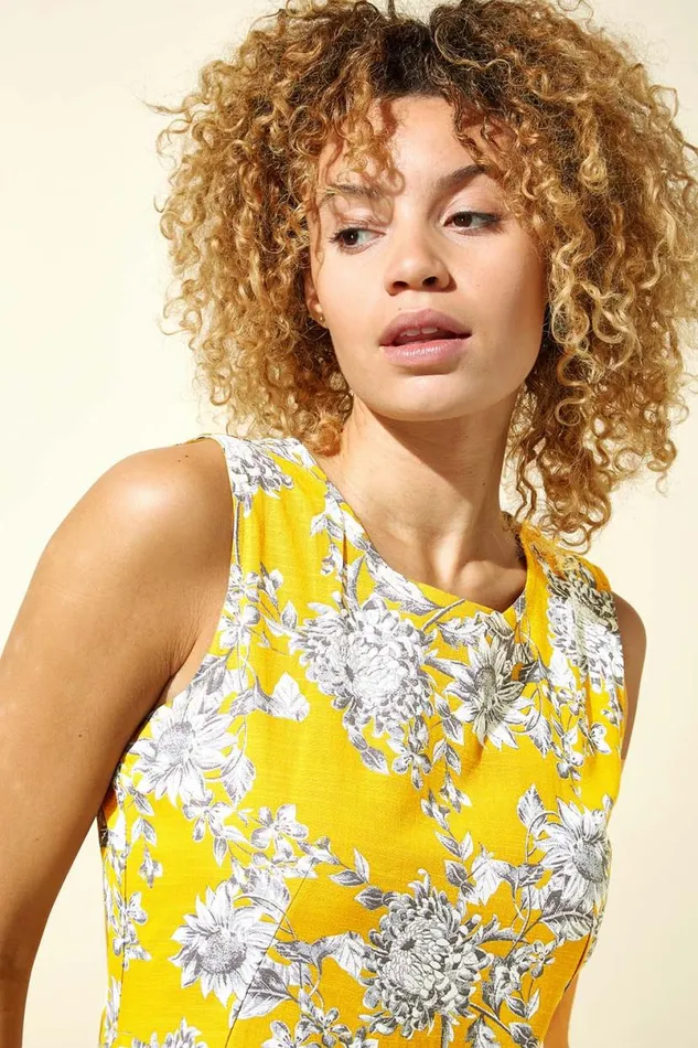 Amber Floral Print Pleat Swing Dress Women Roman Dresses