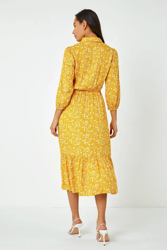 Amber Spot Print Tiered Shirt Dress Women Roman Dresses
