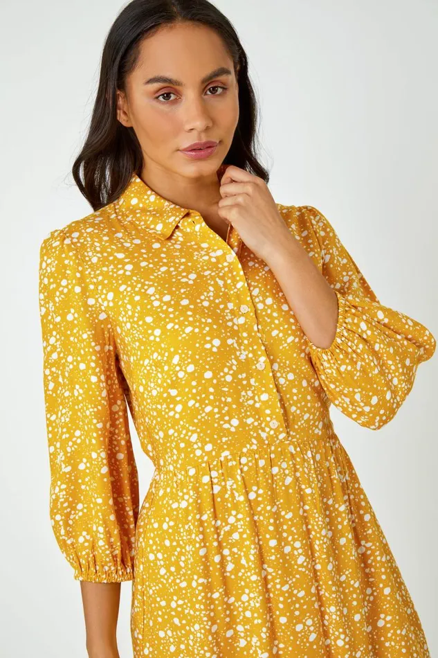 Amber Spot Print Tiered Shirt Dress Women Roman Dresses