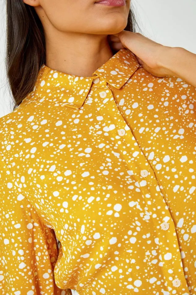 Amber Spot Print Tiered Shirt Dress Women Roman Dresses
