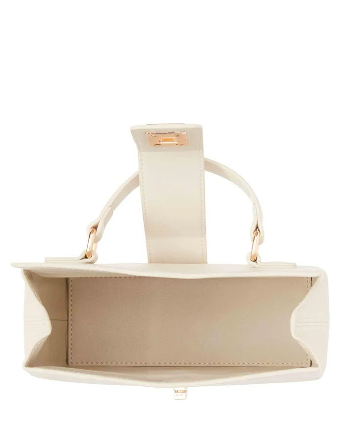 Anne Klein Convertible Box Bag With AK Enamel Turn Lock Chalk Women Handbags