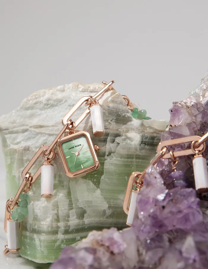 Anne Klein Gemstone Charm Bracelet Watch Aventurine Women Watches 038 Jewelry