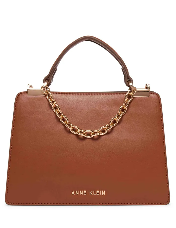 Anne Klein Mini Convertible Snake Trimmed Satchel With Swag Chain Chestnut Women Handbags Anne Klein Mini Convertible Snake Trimmed Satchel With Swag Chain Chestnut Women Handbags
