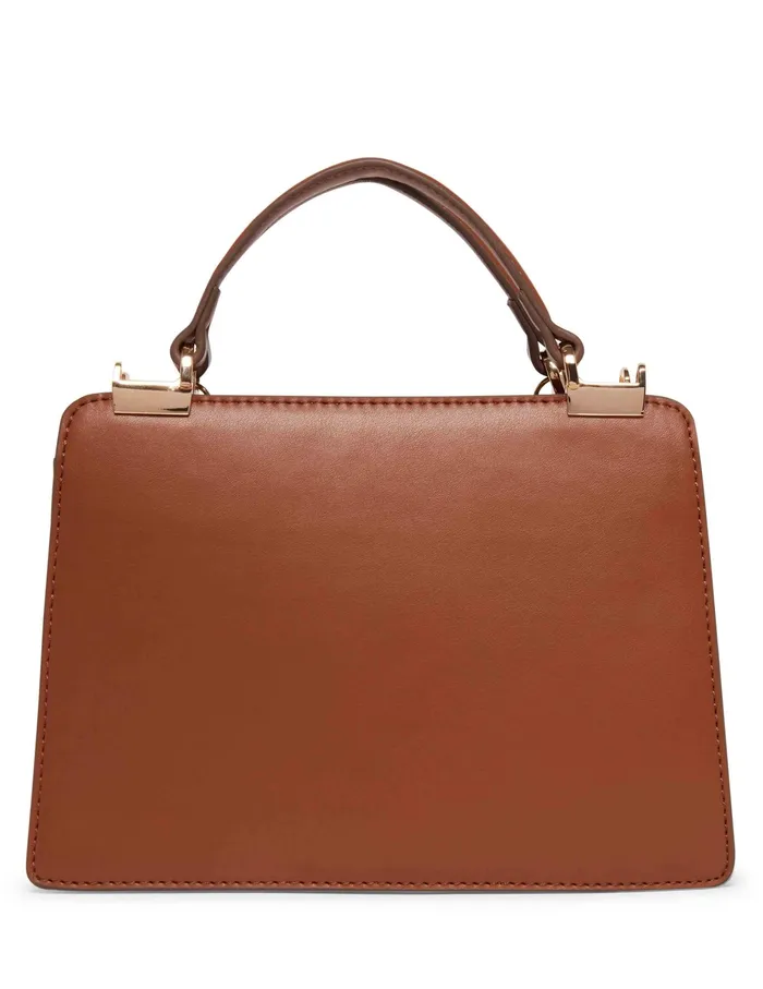 Anne Klein Mini Convertible Snake Trimmed Satchel With Swag Chain Chestnut Women Handbags