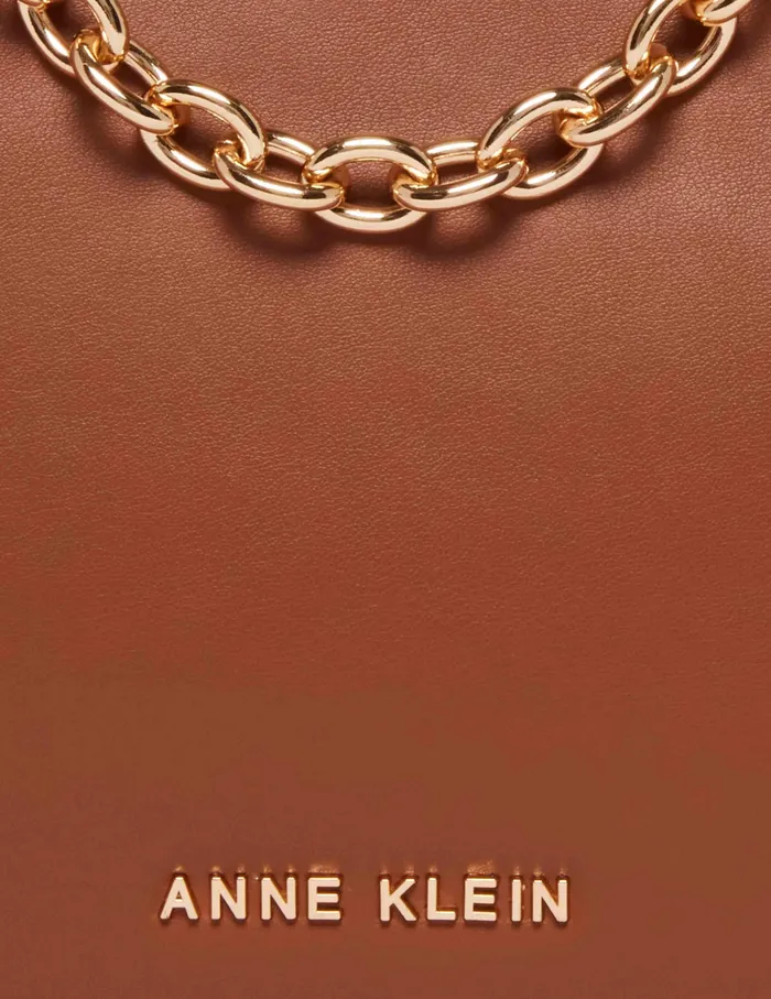Anne Klein Mini Convertible Snake Trimmed Satchel With Swag Chain Chestnut Women Handbags