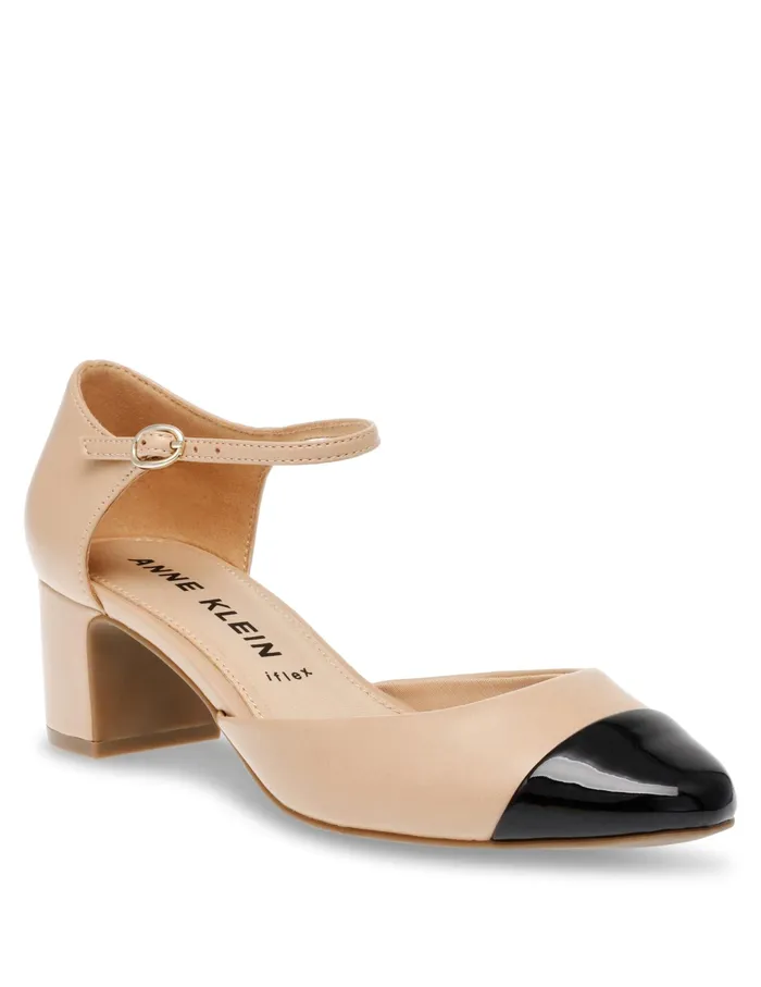 Anne Klein Pizetta Dress Heel Nude 8211 Black Patent Women Shoes