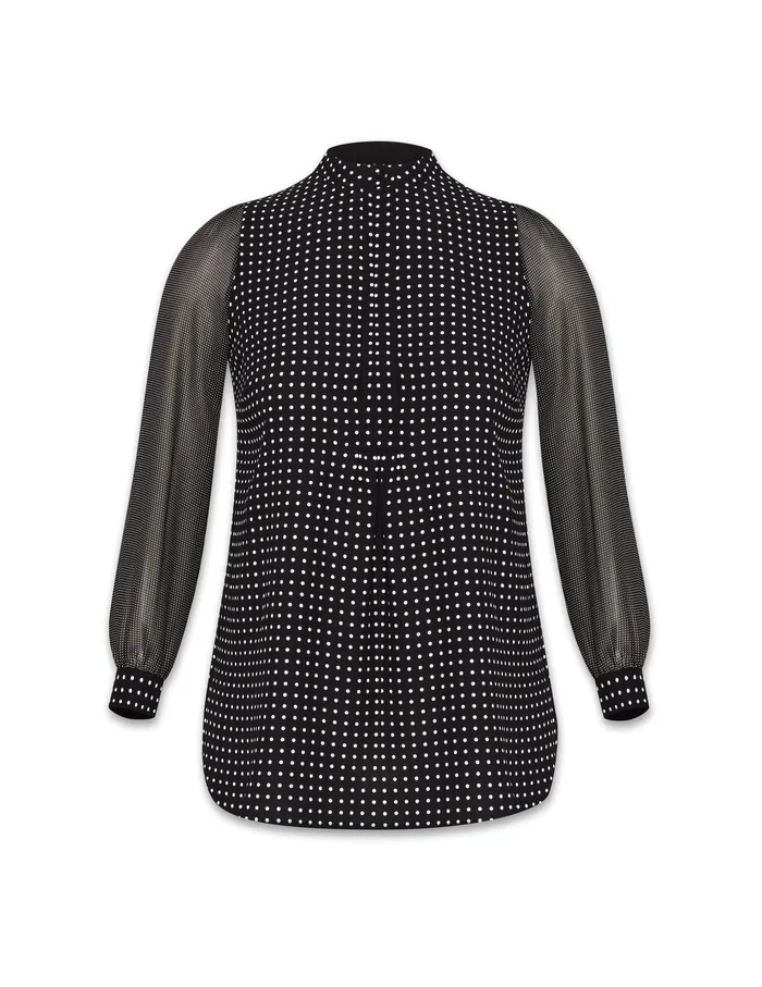 Anne Klein Plus Size Combo Sleeve Dot Print Poet Blouse Black Women Clothing