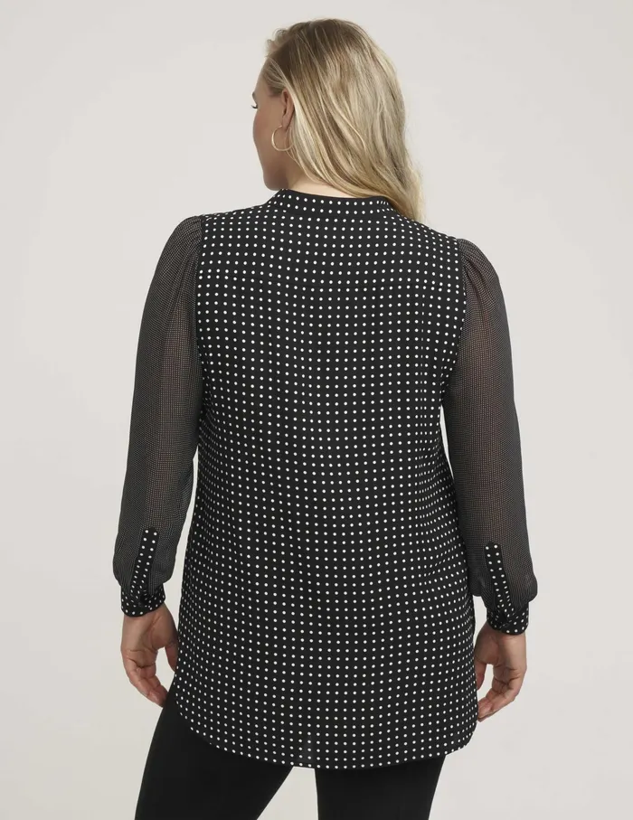 Anne Klein Plus Size Combo Sleeve Dot Print Poet Blouse Black Women Clothing