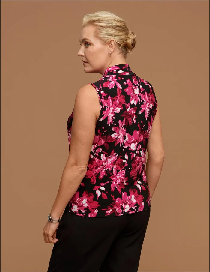 Anne Klein Plus Size Printed Triple Pleat Top Anne Black Women Clothing