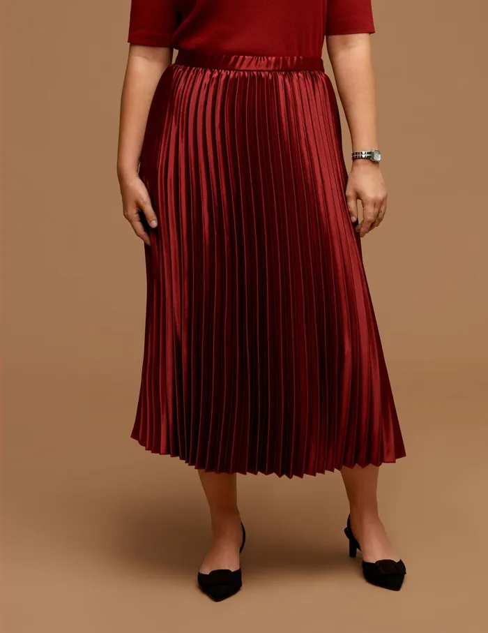 Anne Klein Plus Size Pull On Pleated Skirt Titan Red Women Clothing