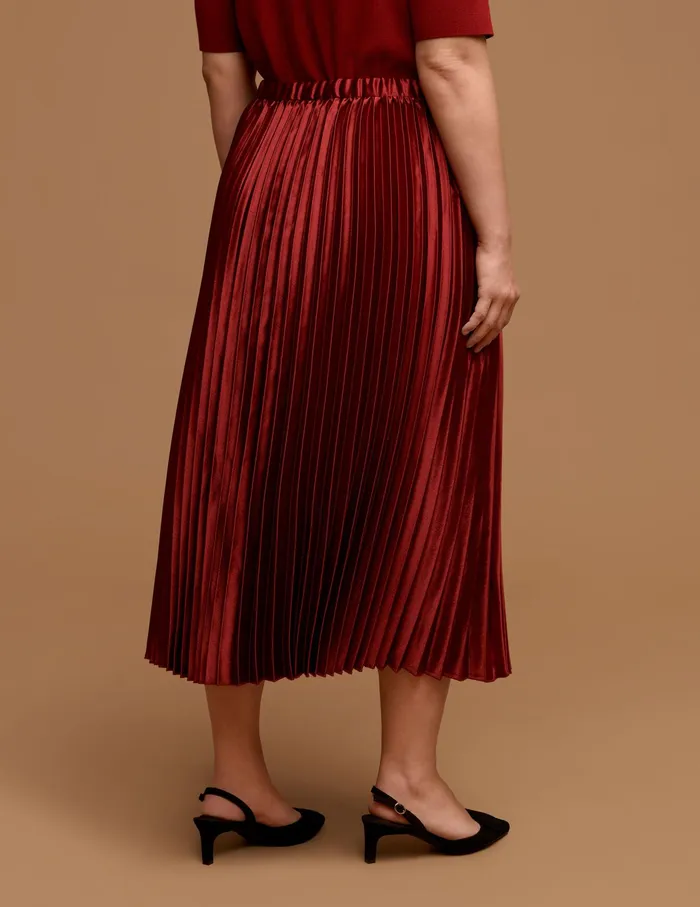Anne Klein Plus Size Pull On Pleated Skirt Titan Red Women Clothing