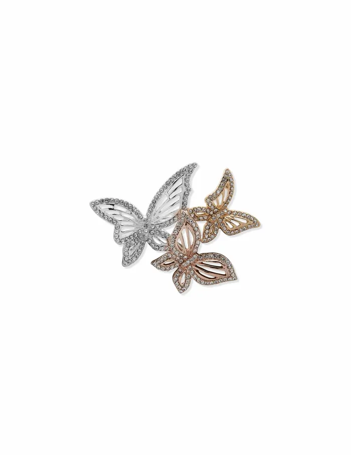 Anne Klein Trio Crystal Butterfly Brooch Tritone Women Watches 038 Jewelry