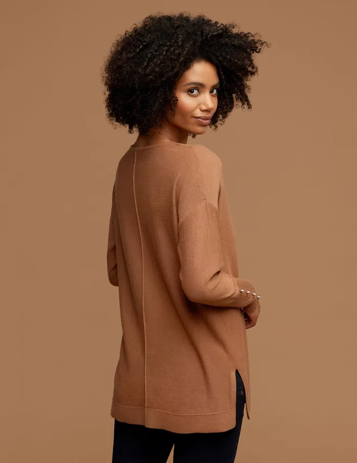 Anne Klein V Neck Long Sleeve With Buttons Vicuna Women Clothing