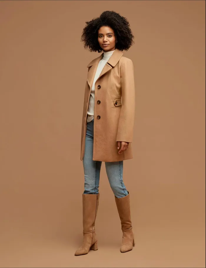 Anne Klein Wool Coat With Buttons Camel Women Clothing