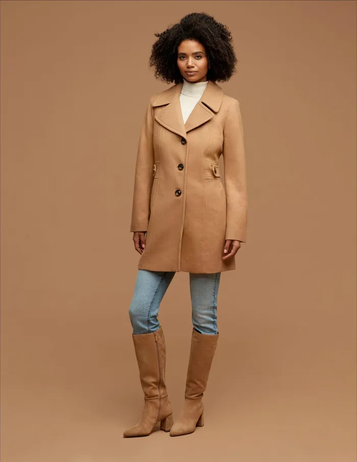Anne Klein Wool Coat With Buttons Camel Women Clothing
