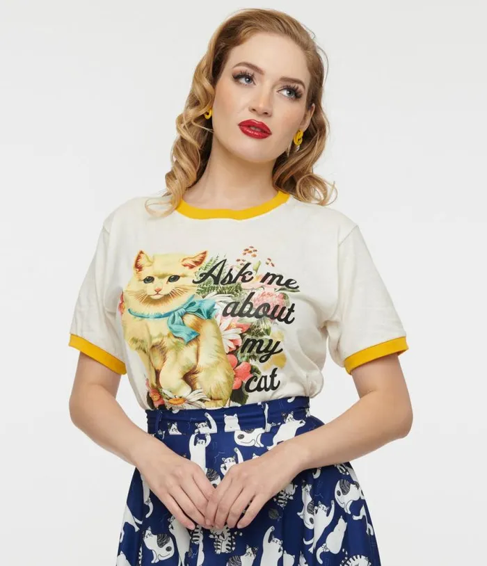 Ask Me About My Cat Unisex Ringer Tee ClothingPlus Unique Vintage Graphic Tees