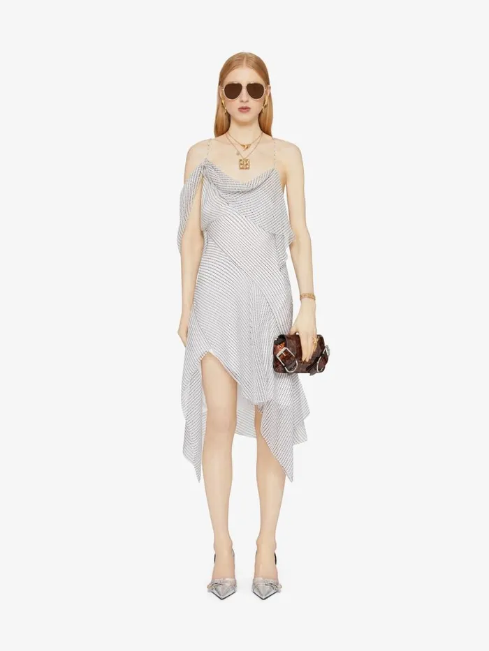 Asymmetric Polka Dots Draped Dress In Silk Chiffon Ecrublack Women Givenchy Dresses Asymmetric Polka Dots Draped Dress In Silk Chiffon Ecrublack Women Givenchy Dresses