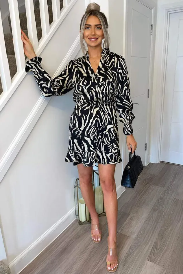 AX Paris Black Animal Print Button Front Mini Dress Dresses