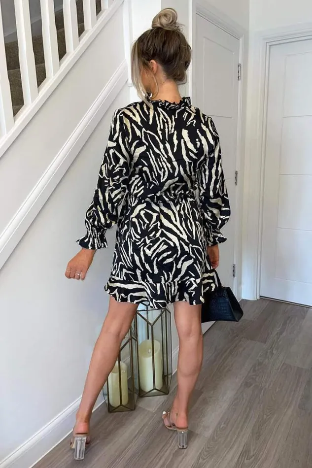 AX Paris Black Animal Print Button Front Mini Dress Dresses