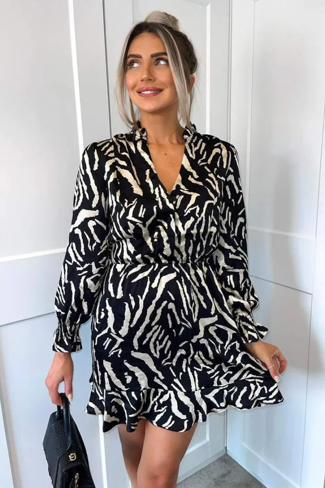 AX Paris Black Animal Print Button Front Mini Dress Dresses