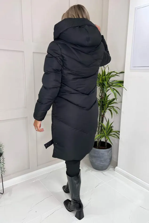 AX Paris Black Hooded Long Line Puffer Coat Coats and Jackets