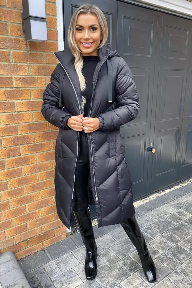 AX Paris Black Long Puffer Coat Coats and Jackets