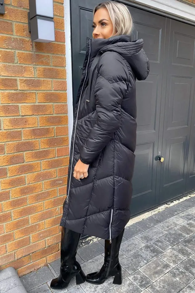 AX Paris Black Long Puffer Coat Coats and Jackets