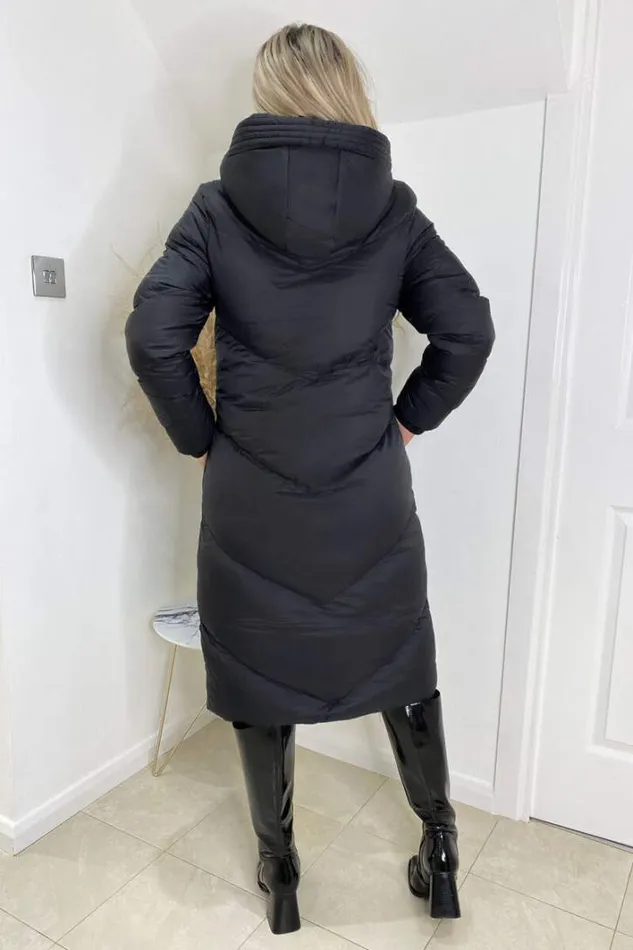 AX Paris Black Long Puffer Coat Coats and Jackets