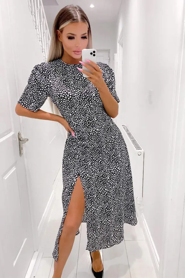 AX Paris Black Printed Split Hem Midi Dress Wedding Guest Dresses
