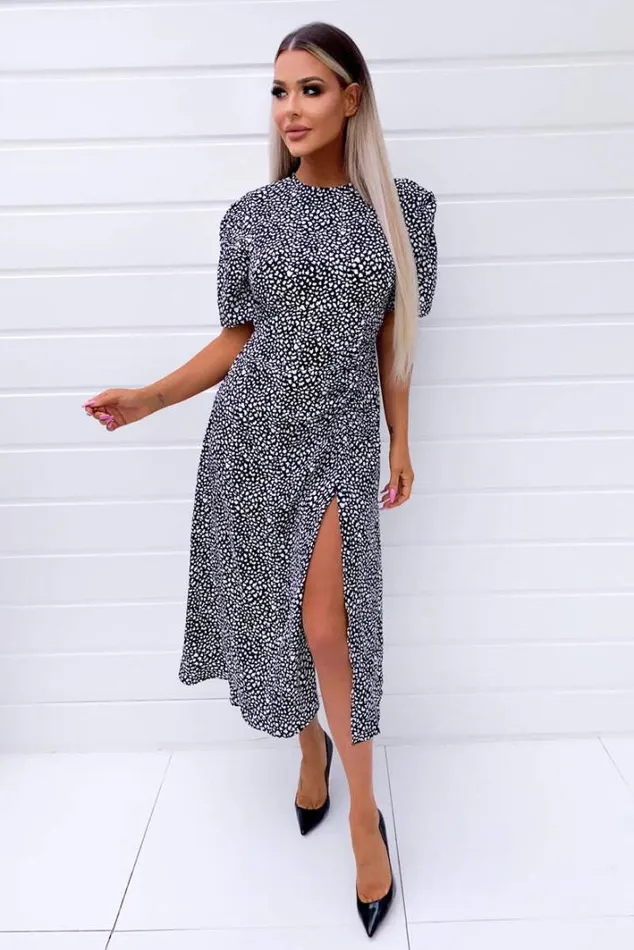AX Paris Black Printed Split Hem Midi Dress Wedding Guest Dresses