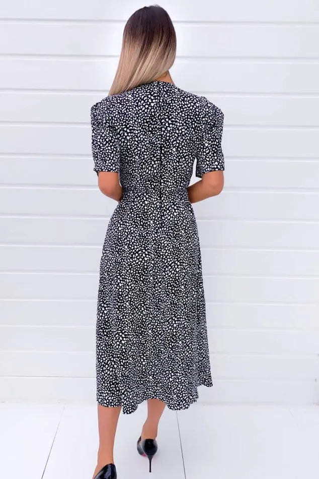 AX Paris Black Printed Split Hem Midi Dress Wedding Guest Dresses