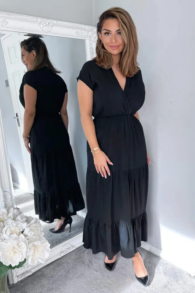 AX Paris Black Short Sleeved VNeck Midi Smock Dress Dresses