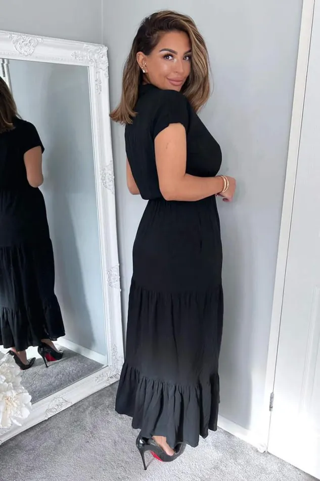 AX Paris Black Short Sleeved VNeck Midi Smock Dress Dresses
