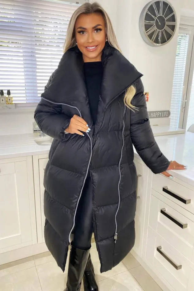 AX Paris Black Wrap Puffer Coat Coats and Jackets