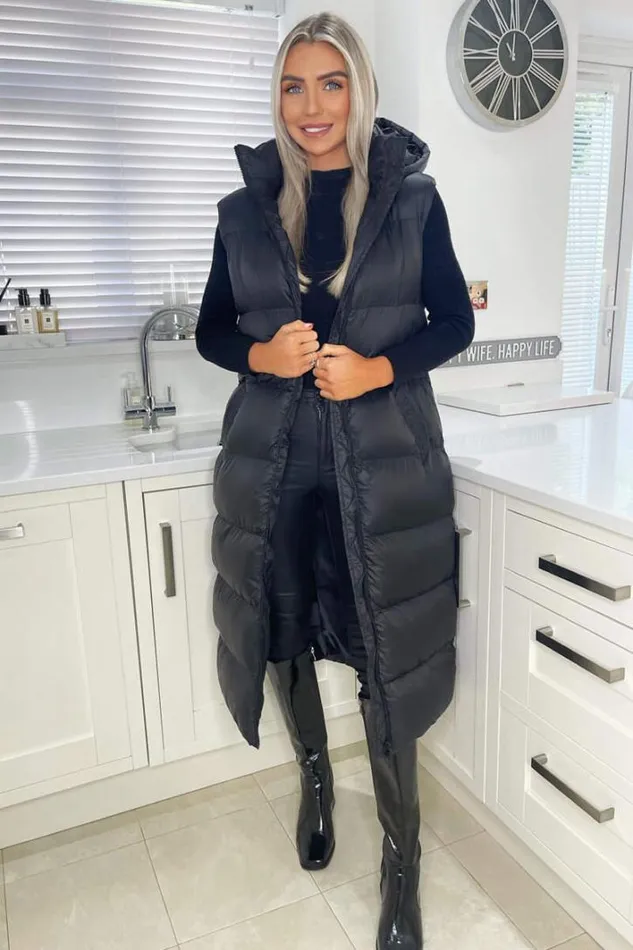AX Paris Black Zip Up Hooded Gilet Coats and Jackets