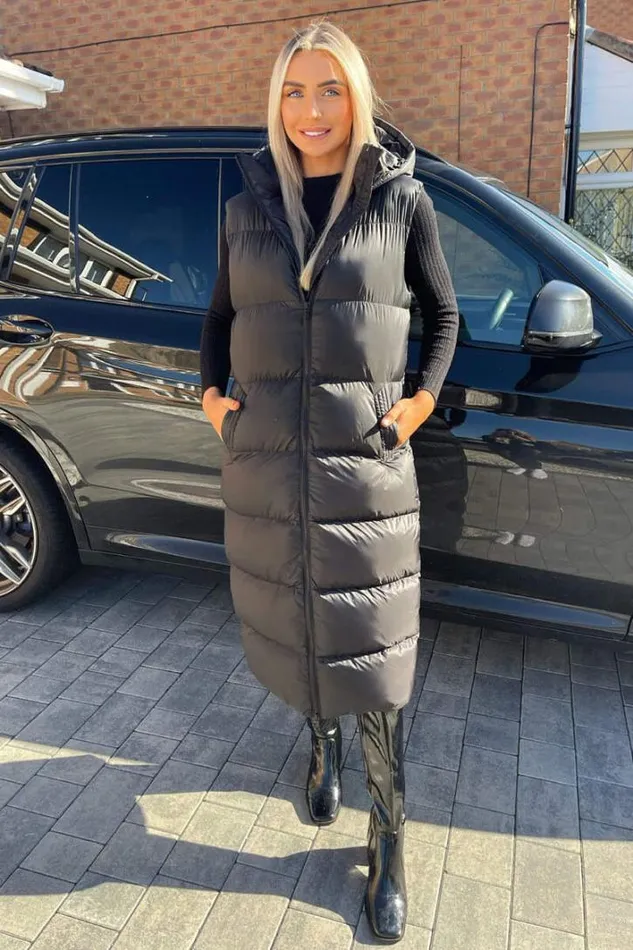 AX Paris Black Zip Up Hooded Gilet Coats and Jackets